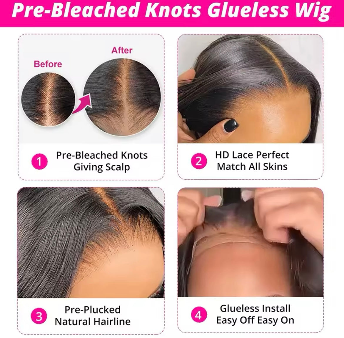 READY TO WEAR 9X6 GLUELESS WIG | STRAIGHT, BODY WAVE, DEEP WAVE, WATER WAVE | 100% HUMAN HAIR