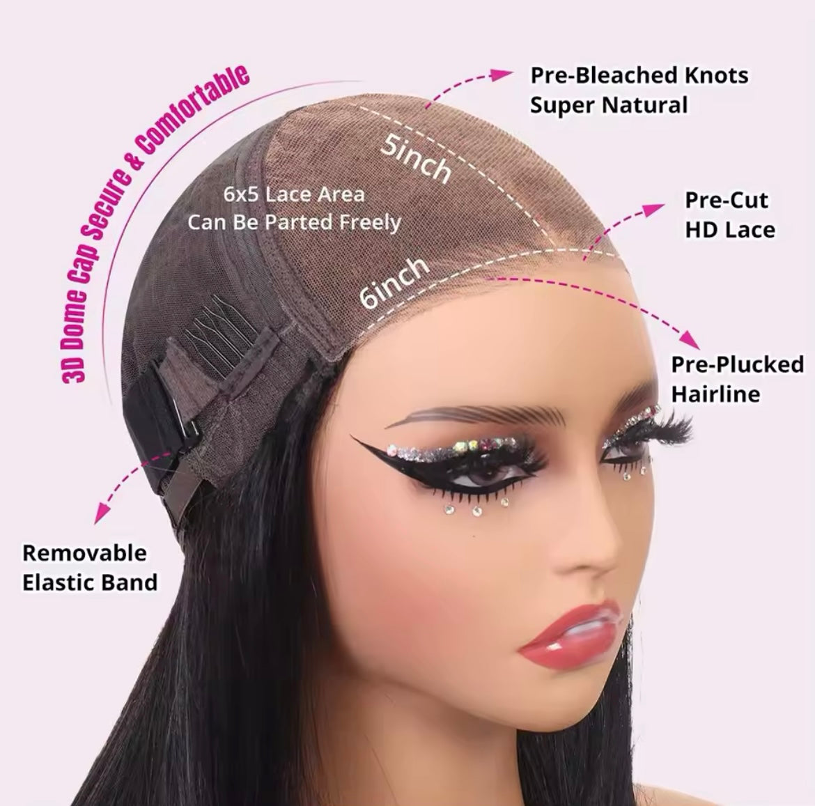 6x5 Glueless Wig | Ready to Wear | HD Lace | Straight, Body Wave, Deep Wave, Water Wave