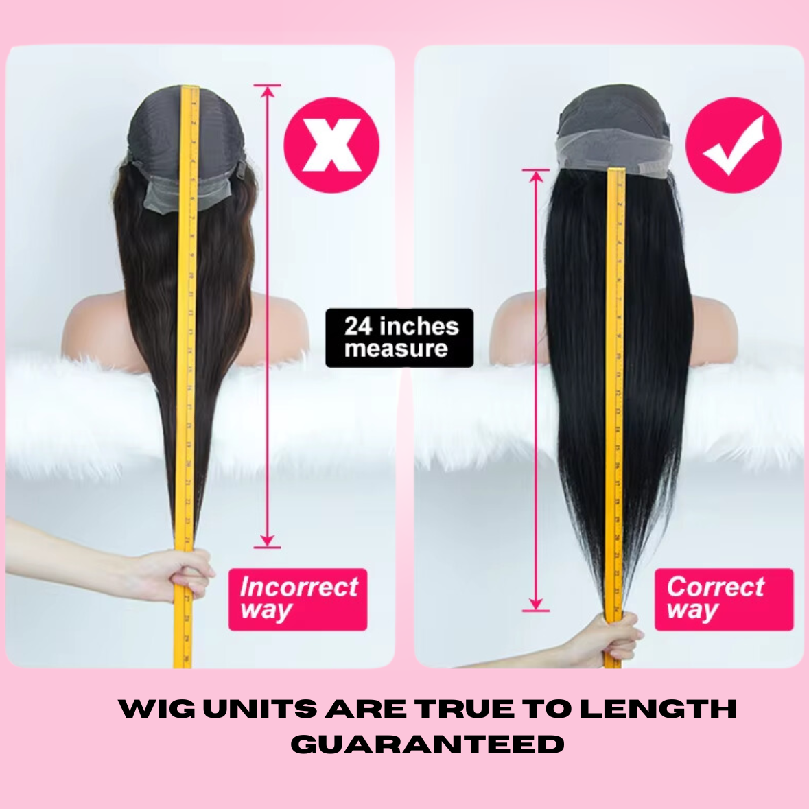 Correct vs Incorrect Wig Length Measurement – 24 Inch Human Hair Wig Guide – True to Length Guarantee at Armani Extensions