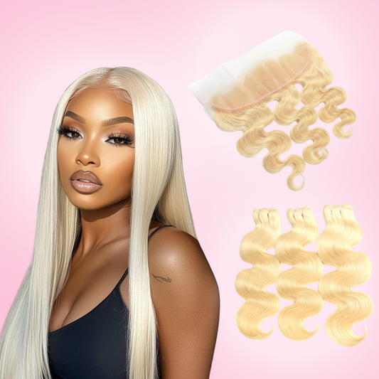 613 Blonde 3 Bundle Deal with Frontal – Straight or Body Wave – 100% Virgin Hair | Armani Extensions

